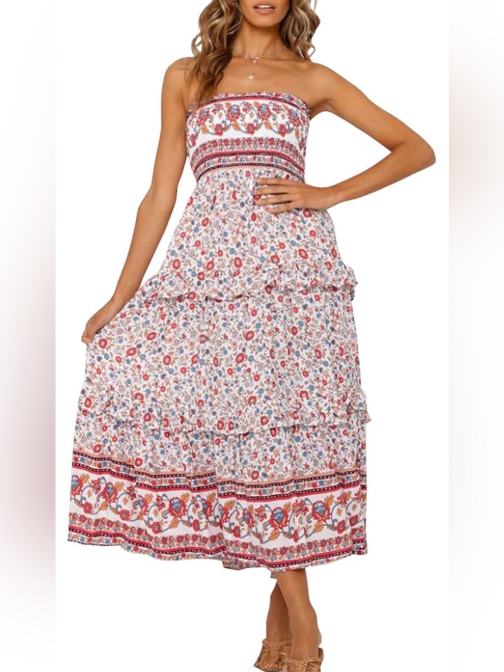 ZESICA Boho Strapless Dress. Ruffled Tiered Bottom. Sz.S
Never Been Worn
